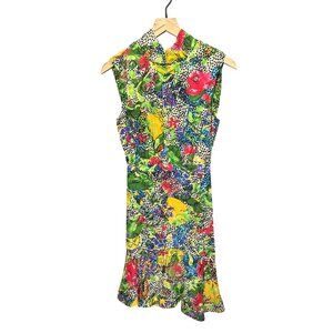 Saloni Womens Silk Dress Dotty Berry Leaf Print Sleeveless Keyhole Back Size S $